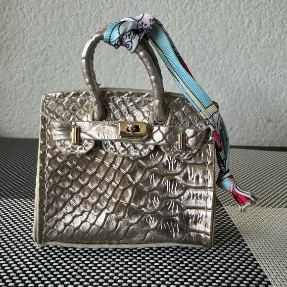 Unlisted Handbags - Gold Alligator Embossed Mini Bag Charm